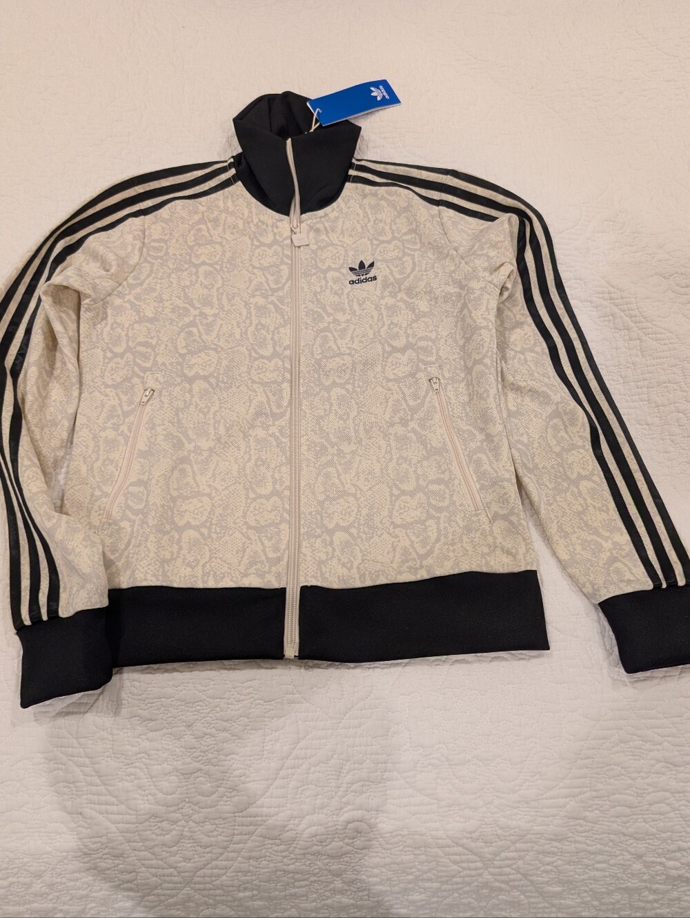 NWT Adidas Snake Print Track Jacket and Pants in Cream and Black XXS
